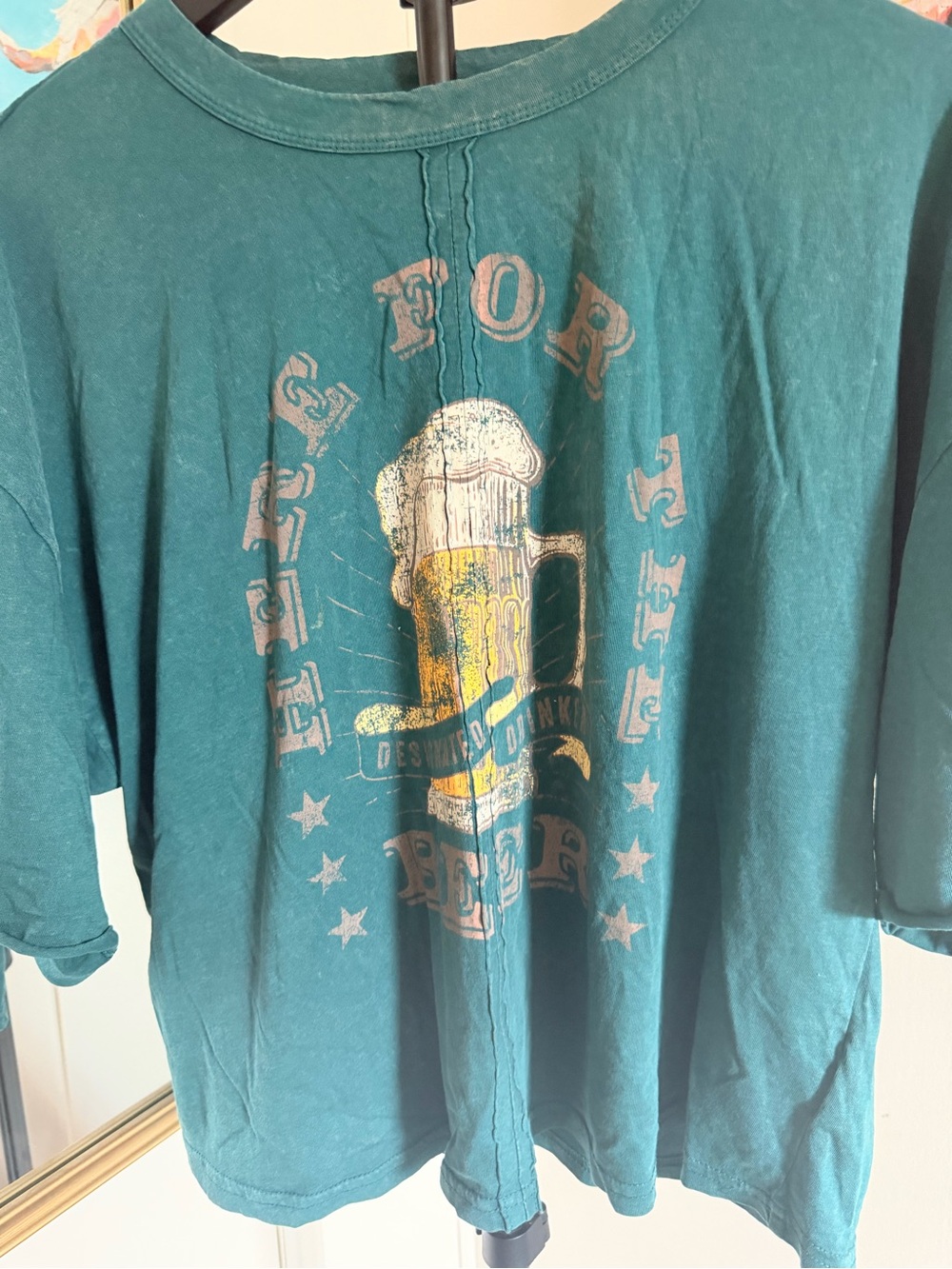 cleo Teal Graphic Short Sleeve Tee with Beer Mug Print